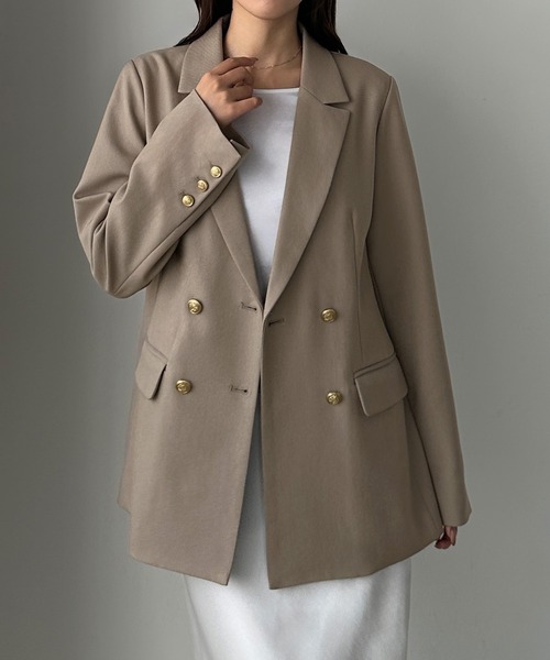 【セール】【無地/チェック】ゴールドボタンテーラードジャケット（テーラードジャケット）｜Louere（ルエレ）