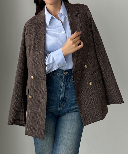 セール】【無地/チェック】ゴールドボタンテーラードジャケット