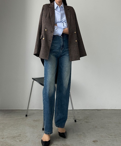 【セール】【無地/チェック】ゴールドボタンテーラードジャケット（テーラードジャケット）｜Louere（ルエレ）