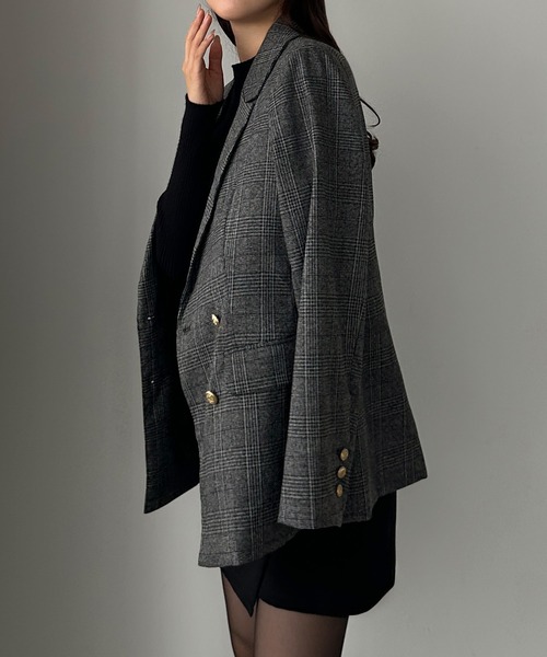 【セール】【無地/チェック】ゴールドボタンテーラードジャケット（テーラードジャケット）｜Louere（ルエレ）