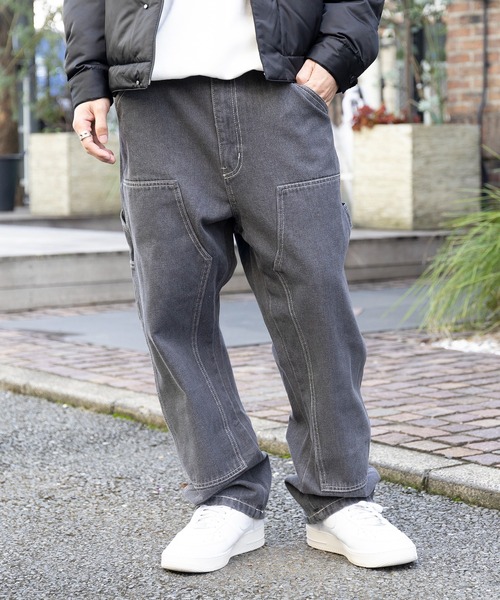 EMOSTANCECLUB】RIPPED KNEE VINTAGE WASHED BAGGY