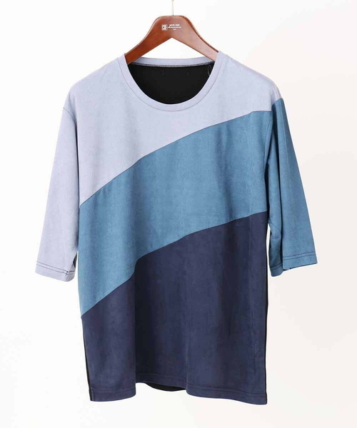 【洗える】五分袖カットソー/スエード切り替えシルキーポンチ（Tシャツ/カットソー）｜MK MICHEL KLEIN HOMME （エムケーミッシェルクランオム）