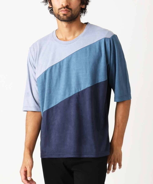【洗える】五分袖カットソー/スエード切り替えシルキーポンチ（Tシャツ/カットソー）｜MK MICHEL KLEIN HOMME （エムケーミッシェルクランオム）