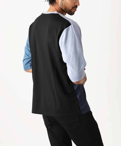 【洗える】五分袖カットソー/スエード切り替えシルキーポンチ（Tシャツ/カットソー）｜MK MICHEL KLEIN HOMME （エムケーミッシェルクランオム）