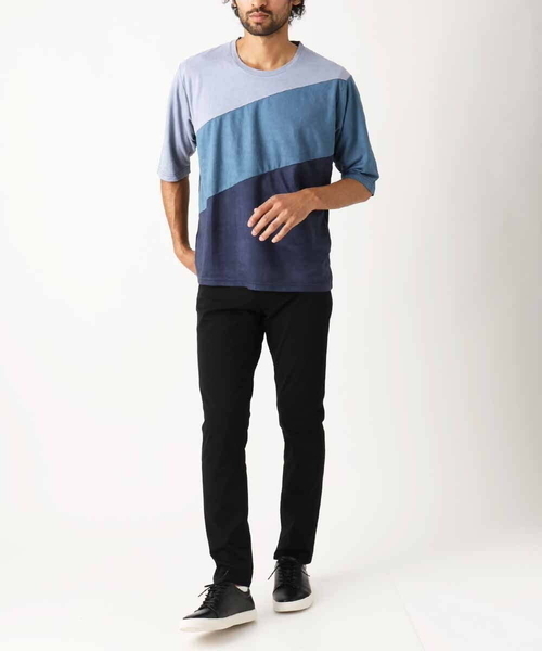 【洗える】五分袖カットソー/スエード切り替えシルキーポンチ（Tシャツ/カットソー）｜MK MICHEL KLEIN HOMME （エムケーミッシェルクランオム）