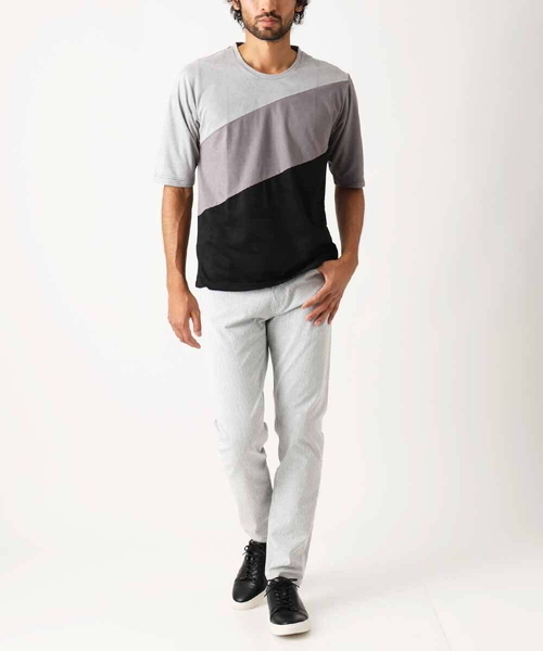 【洗える】五分袖カットソー/スエード切り替えシルキーポンチ（Tシャツ/カットソー）｜MK MICHEL KLEIN HOMME （エムケーミッシェルクランオム）