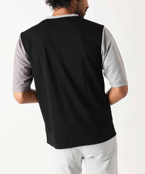 【洗える】五分袖カットソー/スエード切り替えシルキーポンチ（Tシャツ/カットソー）｜MK MICHEL KLEIN HOMME （エムケーミッシェルクランオム）