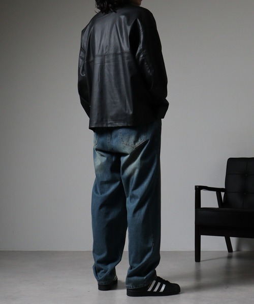 セール】Leather-like short shirt jacket / レザーライク