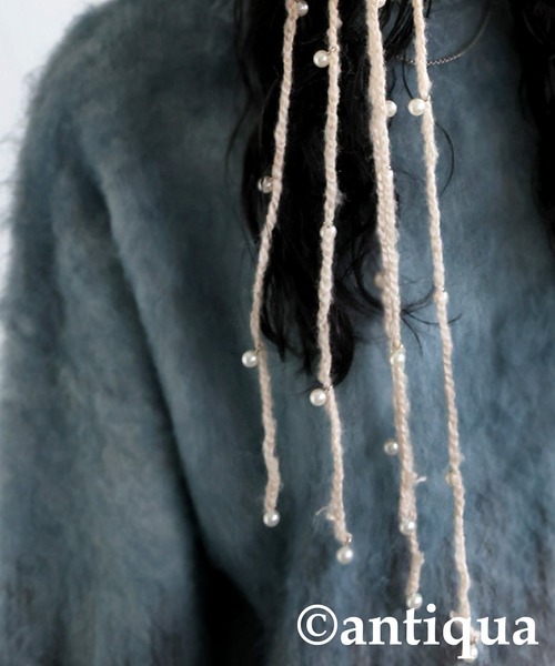 antiqua(アンティカ)の「パールニットハット(ニットキャップ/ビーニー・レディース・ブラック/ベージュ・FREE)」の9枚目の写真