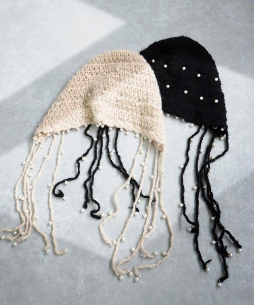 antiqua(アンティカ)の「パールニットハット(ニットキャップ/ビーニー・レディース・ブラック/ベージュ・FREE)」の12枚目の写真
