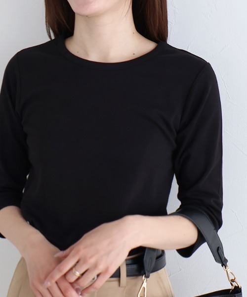 Pierrot（ピエロ）の「七分袖シンプルTシャツ（Tシャツ/カットソー・レディース・オフホワイト/チャコール/グレイッシュベージュ/ブラック・L/M/LL/S）」の3枚目の写真