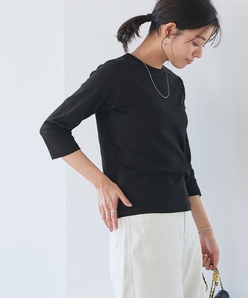Pierrot（ピエロ）の「七分袖シンプルTシャツ（Tシャツ/カットソー・レディース・オフホワイト/チャコール/グレイッシュベージュ/ブラック・L/M/LL/S）」の11枚目の写真