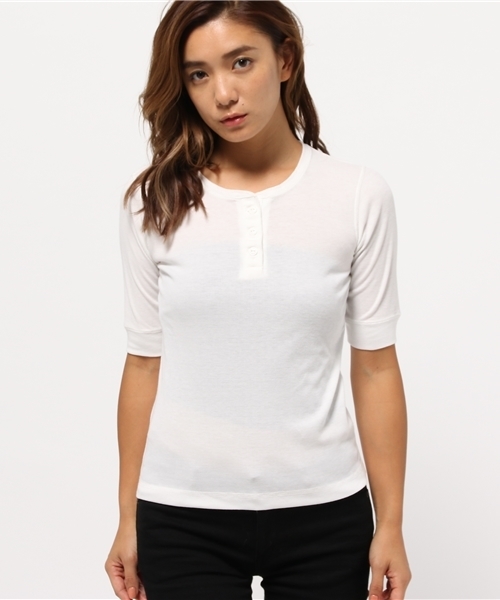 OUTLET(アウトレット)の「【who's who Chico】テレコヘンリーネックプルオーバー(Tシャツ/カットソー・レディース・ホワイト/オートミール/ブラック・FREE)」の2枚目の写真