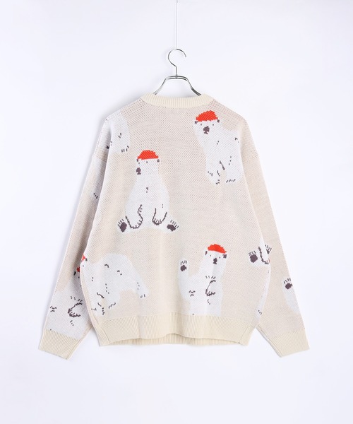 【セール】アニマルモチーフ 総柄ジャガードニット（シロクマ・黒猫・フレンチブル）（ニット/セーター）｜WESTSEA（ウエストシー）