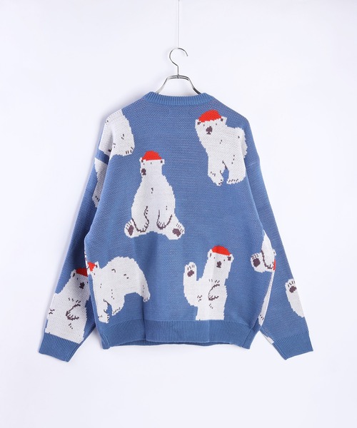 【セール】アニマルモチーフ 総柄ジャガードニット（シロクマ・黒猫・フレンチブル）（ニット/セーター）｜WESTSEA（ウエストシー）