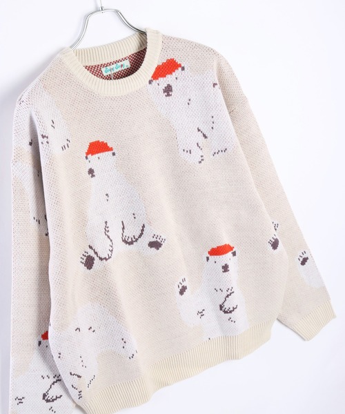 【セール】アニマルモチーフ 総柄ジャガードニット（シロクマ・黒猫・フレンチブル）（ニット/セーター）｜WESTSEA（ウエストシー）