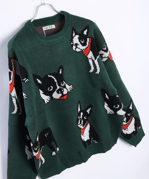 【セール】アニマルモチーフ 総柄ジャガードニット（シロクマ・黒猫・フレンチブル）（ニット/セーター）｜WESTSEA（ウエストシー）