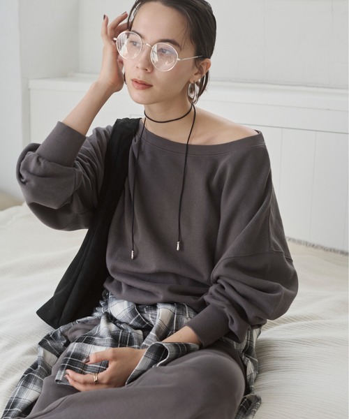 セットアップ対応】オフショルダー 裏毛 スウェット トップス