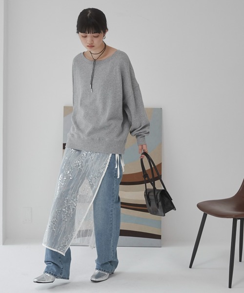 セットアップ対応】オフショルダー 裏毛 スウェット トップス