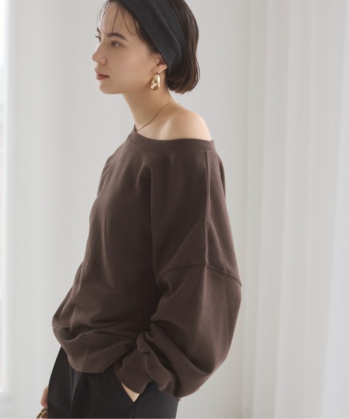 ANGIE（アンジー）の「【セットアップ対応】オフショルダー 裏毛 スウェット トップス（スウェット・レディース・杢グレー/アイボリー/ライトピンク/スミクロ/イエロー/ダークブラウン・FREE）」の21枚目の写真