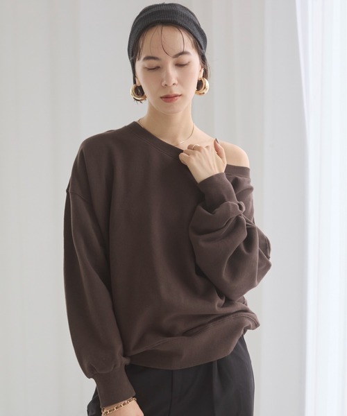 ANGIE（アンジー）の「【セットアップ対応】オフショルダー 裏毛 スウェット トップス（スウェット・レディース・杢グレー/アイボリー/ライトピンク/スミクロ/イエロー/ダークブラウン・FREE）」の17枚目の写真