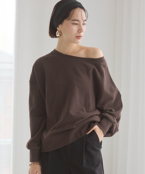 ANGIE（アンジー）の「【セットアップ対応】オフショルダー 裏毛 スウェット トップス（スウェット・レディース・杢グレー/アイボリー/ライトピンク/スミクロ/イエロー/ダークブラウン・FREE）」の18枚目の写真