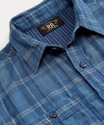 RRL  インディゴチェック柄 ダブルフェイス シャツドレス インディゴ チェック ダブルフェイスド シャツドレス | ラルフ