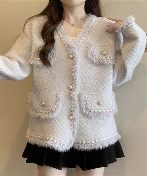 Dream garden(ドリームガーデン)の「ミックスカラージャケット フリンジカラーニットカーデ(ノーカラーコート・レディース・ライトパープル/ライトグリーン/アイボリー/ピンク・FREE)」の16枚目の写真