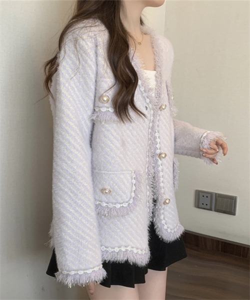 Dream garden(ドリームガーデン)の「ミックスカラージャケット フリンジカラーニットカーデ(ノーカラーコート・レディース・ライトパープル/ライトグリーン/アイボリー/ピンク・FREE)」の20枚目の写真