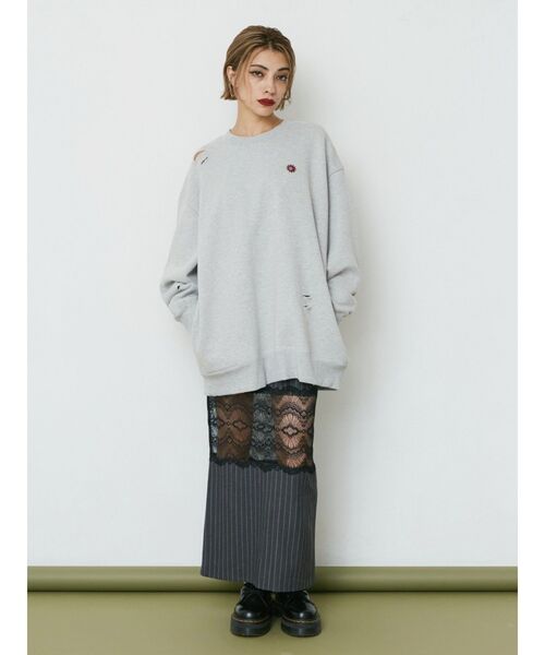 EVRIS（エヴリス）の「SUNNYダメージスウェットトップス（スウェット・レディース・イエロー/グレー/ブルー/ブラック・FREE）」の8枚目の写真