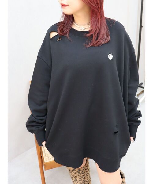 EVRIS（エヴリス）の「SUNNYダメージスウェットトップス（スウェット・レディース・イエロー/グレー/ブルー/ブラック・FREE）」の10枚目の写真