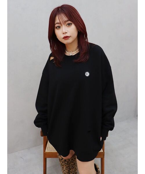 EVRIS（エヴリス）の「SUNNYダメージスウェットトップス（スウェット・レディース・イエロー/グレー/ブルー/ブラック・FREE）」の11枚目の写真