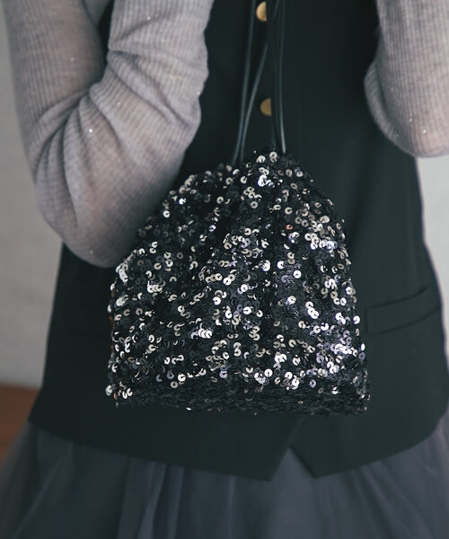 La boutique BonBon（ラブティックボンボン）の「スパンコールバッグ（ショルダーバッグ・レディース・シルバー/ブラック・FREE）」の3枚目の写真