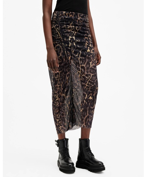 ALLSAINTS（オールセインツ）の「NORA LEOPARD PRINT MESH MIDI SKIRT | NORA レオパード プリント メッシュ ミディ スカート（スカート・レディース・ブラウン系その他・4/6/8）」の2枚目の写真