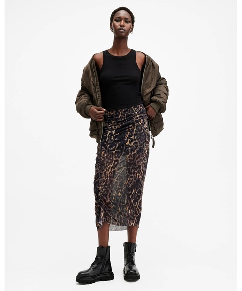 ALLSAINTS（オールセインツ）の「NORA LEOPARD PRINT MESH MIDI SKIRT | NORA レオパード プリント メッシュ ミディ スカート（スカート・レディース・ブラウン系その他・4/6/8）」の4枚目の写真