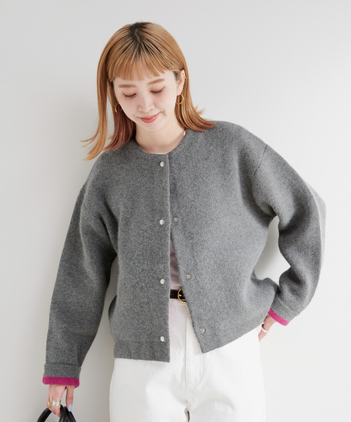 B.C STOCK(ベーセーストック)の「《追加3》2層スムース編みニットブルゾン(カーディガン/ボレロ・レディース・チャコールグレー/ブラック/ベージュ・FREE)」の21枚目の写真