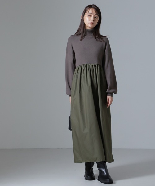 NANO universe(ナノユニバース)の「異素材コンビドッキングタートルワンピース(ワンピース・レディース・ベージュ/カーキ/ブラック・FREE)」の3枚目の写真