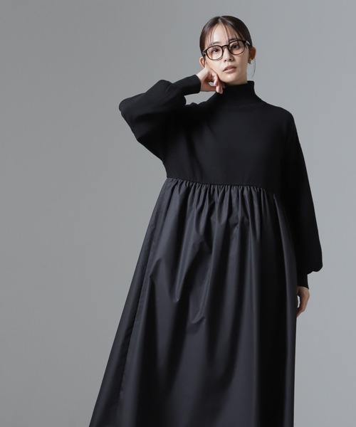 NANO universe(ナノユニバース)の「異素材コンビドッキングタートルワンピース(ワンピース・レディース・ベージュ/カーキ/ブラック・FREE)」の2枚目の写真