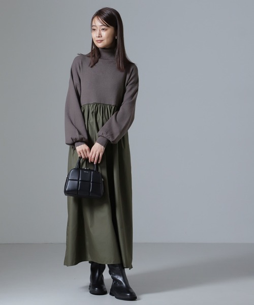 NANO universe(ナノユニバース)の「異素材コンビドッキングタートルワンピース(ワンピース・レディース・ベージュ/カーキ/ブラック・FREE)」の7枚目の写真