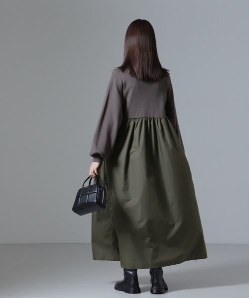 美品 ナゴンスタン 長袖ワンピース ドッキング プリーツ ナイロン