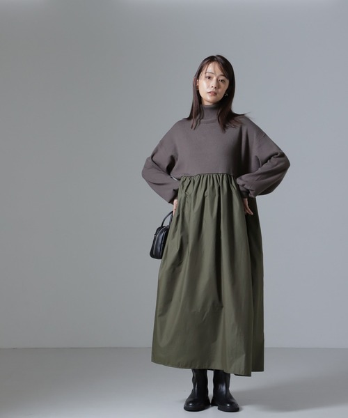 NANO universe(ナノユニバース)の「異素材コンビドッキングタートルワンピース(ワンピース・レディース・ベージュ/カーキ/ブラック・FREE)」の5枚目の写真