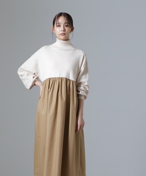 NANO universe(ナノユニバース)の「異素材コンビドッキングタートルワンピース(ワンピース・レディース・ベージュ/カーキ/ブラック・FREE)」の11枚目の写真