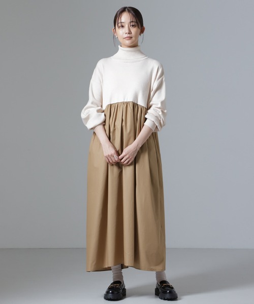 NANO universe(ナノユニバース)の「異素材コンビドッキングタートルワンピース(ワンピース・レディース・ベージュ/カーキ/ブラック・FREE)」の12枚目の写真