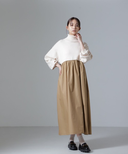 NANO universe(ナノユニバース)の「異素材コンビドッキングタートルワンピース(ワンピース・レディース・ベージュ/カーキ/ブラック・FREE)」の13枚目の写真