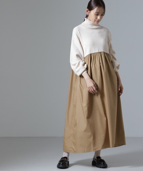 NANO universe(ナノユニバース)の「異素材コンビドッキングタートルワンピース(ワンピース・レディース・ベージュ/カーキ/ブラック・FREE)」の16枚目の写真