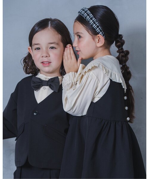 p.premier(ピードットプルミエ)の「【フォーマル対応/ジュニア対応】蝶ネクタイ付きバンドカラーシャツ(シャツ/ブラウス・キッズ・ブラック/オフホワイト・90/100/110/120/130/140/150/160)」の9枚目の写真