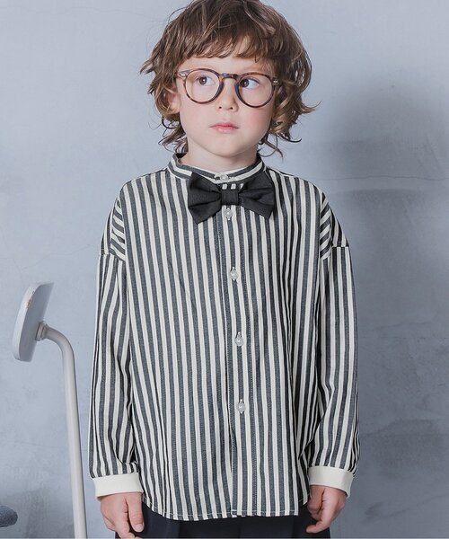 p.premier(ピードットプルミエ)の「【フォーマル対応/ジュニア対応】蝶ネクタイ付きバンドカラーシャツ(シャツ/ブラウス・キッズ・ブラック/オフホワイト・90/100/110/120/130/140/150/160)」の20枚目の写真