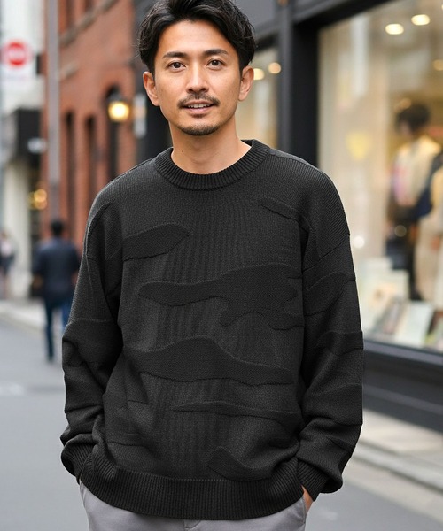 jiggys shop（ジギーズショップ）の「カモフラ柄ジャガードクルーネックウォッシャブル 洗えるニットセーター（ニット/セーター・メンズ・ブルー系その他/ブラック/カーキ/アイボリー・MEDIUM/LARGE/X-LARGE）」の2枚目の写真