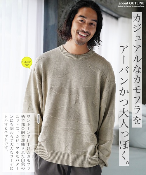 jiggys shop（ジギーズショップ）の「カモフラ柄ジャガードクルーネックウォッシャブル 洗えるニットセーター（ニット/セーター・メンズ・ブルー系その他/ブラック/カーキ/アイボリー・MEDIUM/LARGE/X-LARGE）」の9枚目の写真
