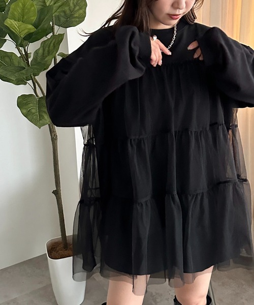 apres jour mignon(アプレジュールミニョン)の「チュールティアード裏毛スウェット【ZOZOTOWN限定アイテム】(スウェット・レディース・ブラック系その他/ブラック/ブラック系その他2・フリー/X-LARGE)」の5枚目の写真
